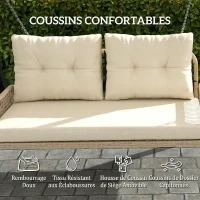 Outsunny Banc Suspendu Extérieure 2 Places en Résine Tressée avec Coussins et Chaînes en Acier, 115x66x44cm, Beige(m-5)