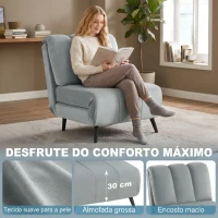 HOMCOM Sofá-Cama Individual 3 em 1 Dobrável com Encosto Ajustável e Almofada Espessa para Sala 72x88x87 cm Cinzento(m-6)