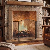 HOMCOM Parachispas para Chimenea Plegable de 3 Paneles en Metal Pintado, Listo para Usar, 133x1x77 cm, Negro(m-6)