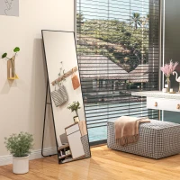 HOMCOM Specchio da Terra Moderno a Figura Intera, Design Autoportante o da Parete, 40x150 cm, Nero(m-8)