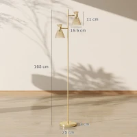 HOMCOM Lampă de Podea Modernă cu 2 Surse de Lumină și Abajururi Reglabile, Întrerupător cu Pedală, Auriu(m-3)