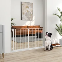 PawHut Barrière de sécurité chien barrière extensible 75-145 x 76 cm barrière escaliers couloirs portes sans perçage en acier et ABS blanc(m-2)