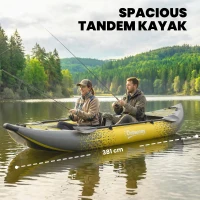 Outsunny 12.5' Inflatable Kayak Set, 2-person Sit on Canoe with Aluminium Oars, Grey and Yellow(m-6)