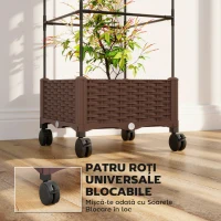 Outsunny Jardinieră Înălțată cu Spalier 20L, Roți Blocabile și Sistem de Autoirigare, Maro(m-7)