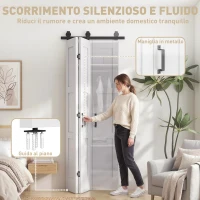 HOMCOM Porta Scorrevole Pieghevole in Legno 71.2x213.4 cm con Binario in Acciaio, Maniglia, Guida e Ruote, Bianca e Nera(m-6)