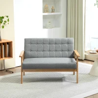 HOMCOM Sofá 2 Lugares Estofado em Linho com Apoio para os Braços de Madeira Encosto Acolchoado 114x75x76 cm Cinza Claro(m-10)