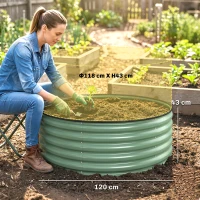 Outsunny Galvanised Raised Garden Bed with Safety Edging, Outdoor Raised Planter Box with Gloves, 120 x 120 x 43cm, Light Green(m-3)