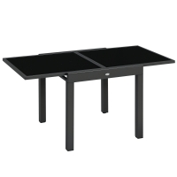 Outsunny Mesa de Jardín Extensible de Aluminio Mesa Rectangular con Encimera de Vidrio Templado para Terraza 80-160x80x75cm Negro