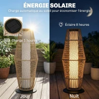 Outsunny Lanterne Solaire Extérieure en Résine Tressée avec Capteur de Lumière, pour Jardin Patio, 26x26x68cm, Sable(m-4)