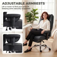HOMCOM Executive Office Chair, Reclining Desk Chair with Footrest, Adjustable Armrests, Pet Friendly Faux Leather, Black(m-5)