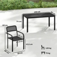 Outsunny Set da Pranzo Esterno 6 Persone, Tavolo e Sedie con Foro Ombrellone, Nero(m-3)
