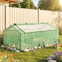 Outsunny Mini Serre de Jardin Serre à tomates mini serre tunnel toit pointu1,8L x 0,9l x 0,7H m métal thermolaqué PE Haute densité fenêtre moustiquaire intégrées Vert(m-8)