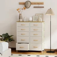 HOMCOM Chest of Ten Fabric Drawers - Beige(m-10)