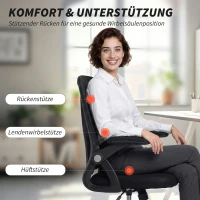 HOMCOM Fotel biurowy Ergonomiczny regulowany fotel biurkowy z podnoszonymi podłokietnikami, podparciem lędźwiowym, czarny(m-4)