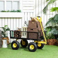 Outsunny Carrello da Giardino in Acciaio con Capacità 200 kg e Pareti Laterali Rimovibili, 104x54x51 cm, Nero e Giallo(m-10)