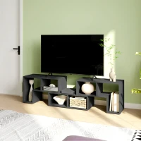 HOMCOM Mobilier TV modulabil pentru televizoare de până la 75" cu 2 rafturi în formă de L și poliță dreptunghiulară, din lemn, 134-180x30,5x44 cm, negru(m-10)