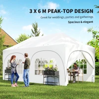 Outsunny 3 x 6m Pop Up Gazebo Shelter with Sides, 6 Sandbags, Peak Top Garden Party Tent Marquee with Carry Bag, Light Grey/White(m-4)