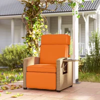 Outsunny 145° Reclining Rattan Armchair, with Footrest - Khaki/Orange(m-10)