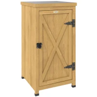 Outsunny Wooden Garden Shed, Garden Tool Storage Shed with Metal Top and Shelf, Light Brown(m-1)