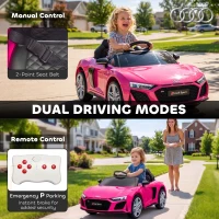 AIYAPLAY Licensed Audi R8 Spyder 12V Electric Car for Kids with Remote Control, Dual Motors, Rear Suspension, Soft Start, Pink(m-5)