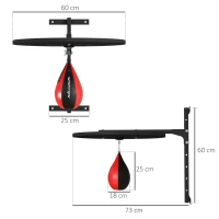 SPORTNOW Punching Ball a Muro con Speed Bag Girevole a 360° e Regolabile su 7 Altezze, Nero e Rosso(m-3)