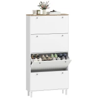 HOMCOM Dulap pentru Pantofi 32 Perechi cu 4 Sertare Rabatabile, Rafturi Reglabile, Modern, 80 x 23,5 x 157 cm, Alb(m-8)