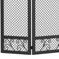 HOMCOM Pare Feu Cheminée Pliable 3 Panneaux, Pare-Étincelles Cheminée, Motif Floral, Métal, 107 x 60 cm, Noir(m-11)