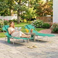 Outsunny 5-Position Adjustable Sun Loungers Set of 2 with Reading Hole and Side Pocket, Green(m-2)