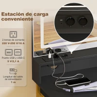 HOMCOM Tocador de Maquillaje con Espejo Luces LED Estación de Carga Taburete Estación de Carga 4 Cajones Negro(m-4)
