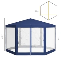 Outsunny 4m Hexagon Gazebo Party Tent, Screen House Patio Canopy Event Shelter for Activities, Shade Resistant, Blue(m-13)