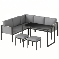 Outsunny Salon de Jardin Canapé d'Angle Extérieur 6 Pièces Coussins 10cm Table Haute et 2 Repose-pieds Gris