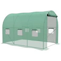 Outsunny Serre de Jardin Tunnel 6 m² avec système d'arrosage intégré, 3L x 2l m 6 fenêtres Porte enroulable Vert(m-1)