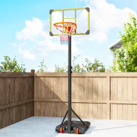 SPORTNOW Height Adjustable Basketball Hoop and Stand with Firm Backboard and Weighted Base, Portable Wheels, Yellow(m-9)