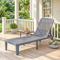 Outsunny Plastic Sun Lounger, 4-Position Adjustable Reclining Garden Lounger Sunbed for Patio, Beach, Terrace, Dark Grey(m-2)