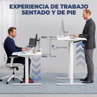 HOMCOM Escritorio Elevable Eléctrico 140x60 cm con 3 Memorias Pantalla LED 2 Ganchos y 2 Pasacables Blanco(m-4)