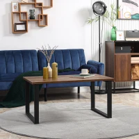 HOMCOM Mesa de Centro Rectangular de Estilo Industrial con Encimera de Madera y Marco de Acero 100x60x50 cm Natural(m-10)