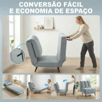 HOMCOM Sofá-Cama Individual 3 em 1 Dobrável com Encosto Ajustável e Almofada Espessa para Sala 72x88x87 cm Cinzento(m-4)