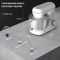 HOMCOM 1300W Kitchen Stand Mixer, with Accessories - White(m-3)