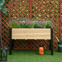 Outsunny Hochbeet Pflanzkasten Blumenkasten Blumentopf Kräuterbeet mit Vliesstoff Massivholz Stahl Natur+Schwarz 120 x 60 x 74 cm(m-13)
