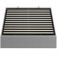 HOMCOM Lit coffre 140 x 190 cm, cadre de lit double rembourré, sommier à lattes en bois, rangement caché, sans bruit, gris(m-1)