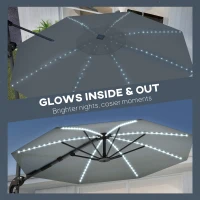Outsunny 3(m) Cantilever Garden Parasol with Solar Powered Lights, Crank Handle & Cross Base, UPF 50+, 360° Rotation, Dark Grey(m-7)