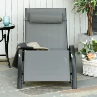 Outsunny Tumbona Reclinable de Aluminio con Respaldo Ajustable en 5 Posiciones y Reposacabezas Extraíble Acolchado Texteline para Jardín Terraza Balcón 171x64x82 cm Gris(m-10)