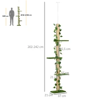 PawHut Albero Tiragraffi per Gatti a Soffitto Alto 202-242 cm Regolabile con Asta di Tensione, Verde(m-3)