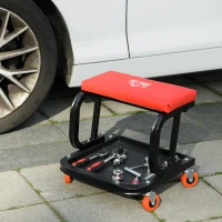 HOMCOM Taburete de Taller Móvil con Ruedas Bandeja para Herramientas y Estructura de Acero Carga 100 kg para Garaje Rojo(m-10)