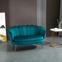 HOMCOM 2-Sitzer-Sofa, Couch, Polstersofa, Samtoptik, Doppelsofa, bis 150 kg belastbar, 130 x 77 x 77 cm, Dunkelgrün(m-10)