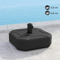 Outsunny Base para Sombrilla Cuadrada Soporte de Parasol de Postes Ø38 mm Ø48 mm Rellenable de Arena 25 kg o Agua 20 kg Negro(m-3)
