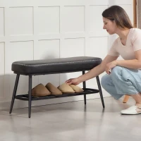 HOMCOM PU Leather Shoe Storage Bench - Charcoal Grey(m-9)