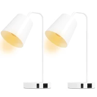 HOMCOM Set de 2 Veioze Moderne din Oțel cu Porturi USB, Soclu E27, Bec Neinclus, Alb(m-10)