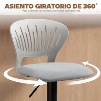 HOMCOM Juego de 2 Taburetes de Bar Giratorios en 360° Regulables en Altura de 84-105 cm Respaldo Hueco Reposapiés Gris(m-5)