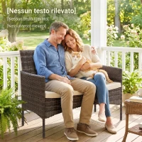 Outsunny Divano da Giardino 2 Posti con Cuscini e Tappetini Antiscivolo, in Rattan e Acciaio, 115x63x85 cm, Beige(m-8)